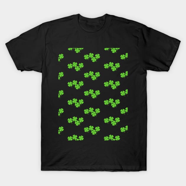 Four Leaf Clover Pattern in Black T-Shirt by Kelly Gigi